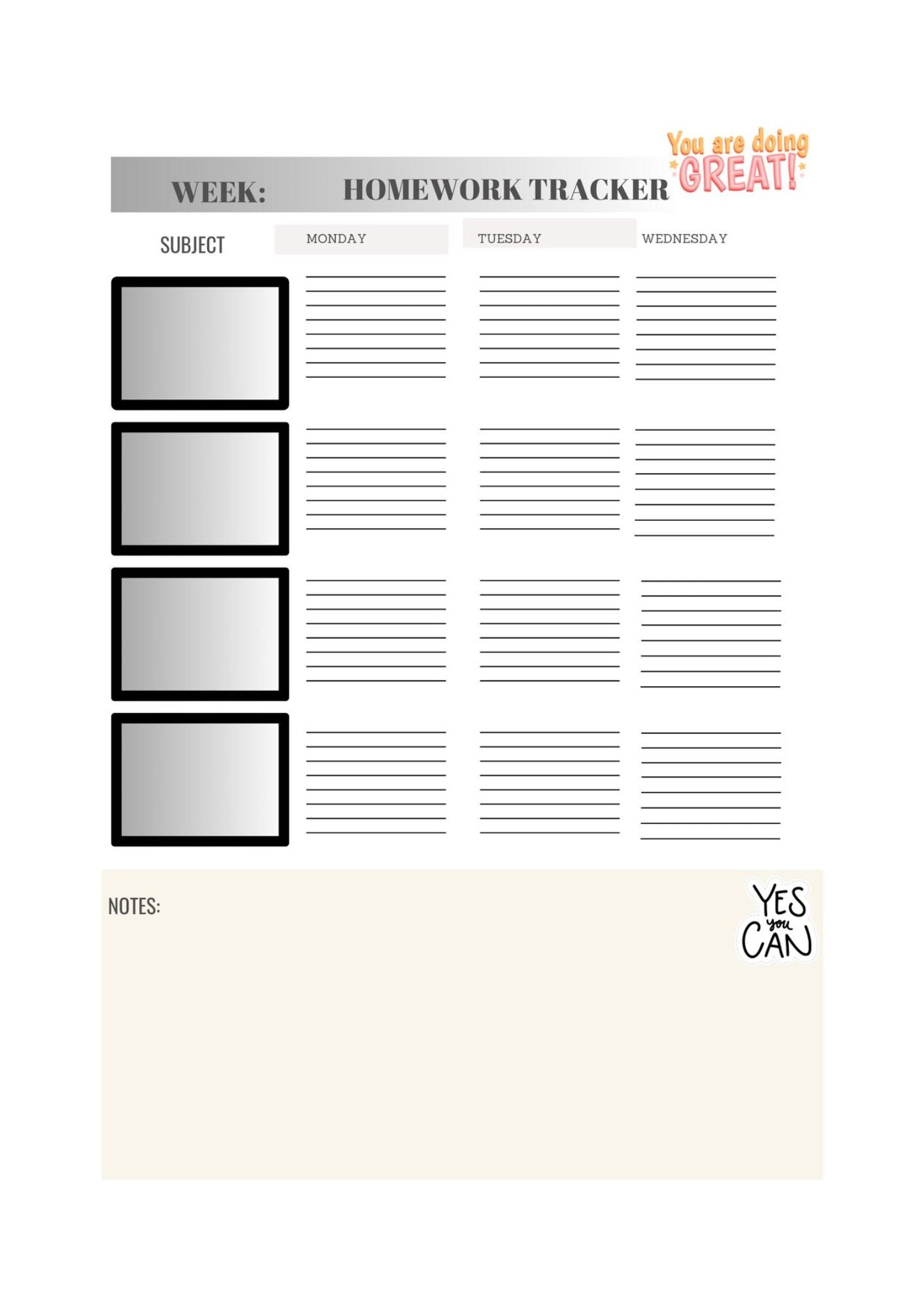 weekly homework tracker