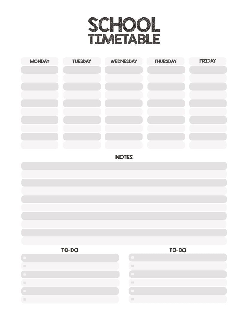 blank school time table