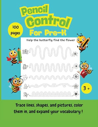 Cover of the Pre-Writing Skills Workbook with tracing and coloring activities for preschoolers - jpg 3400 x 4400 px